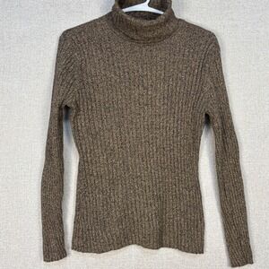 Hannah Womens Brown Marled Ribbed Turtleneck Sweater 100% Cotton Size M 43671